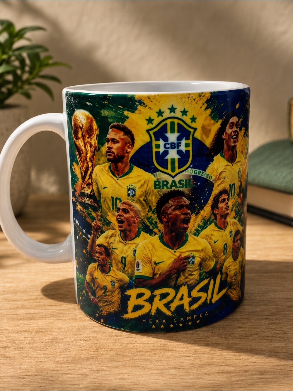 Brasil Football Team Ceramic Mug - Yellow & Green